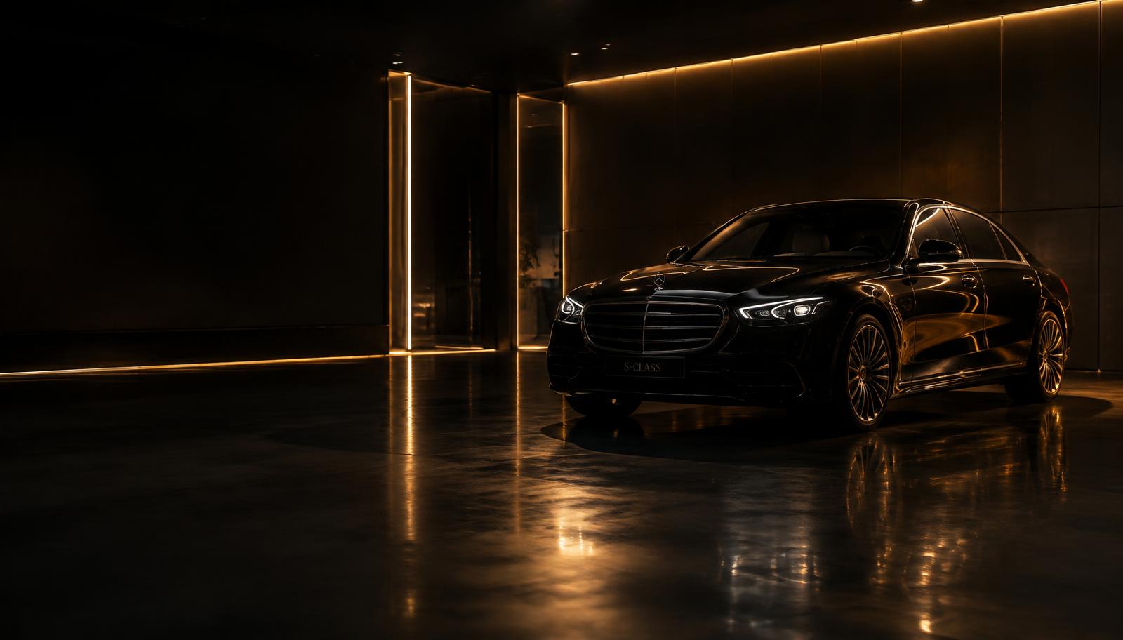 Luxury sedan in showroom